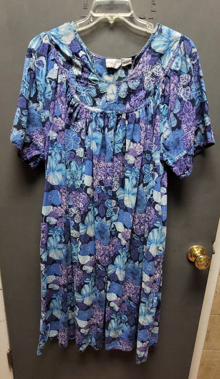 Vintage Phases large short sleeve floral housedress pockets cozy cotton kaftan